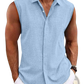 Men's Slim Fit Textured Sleeveless Linen Blend Beach Shirt