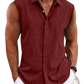 Men's Slim Fit Textured Sleeveless Linen Blend Beach Shirt