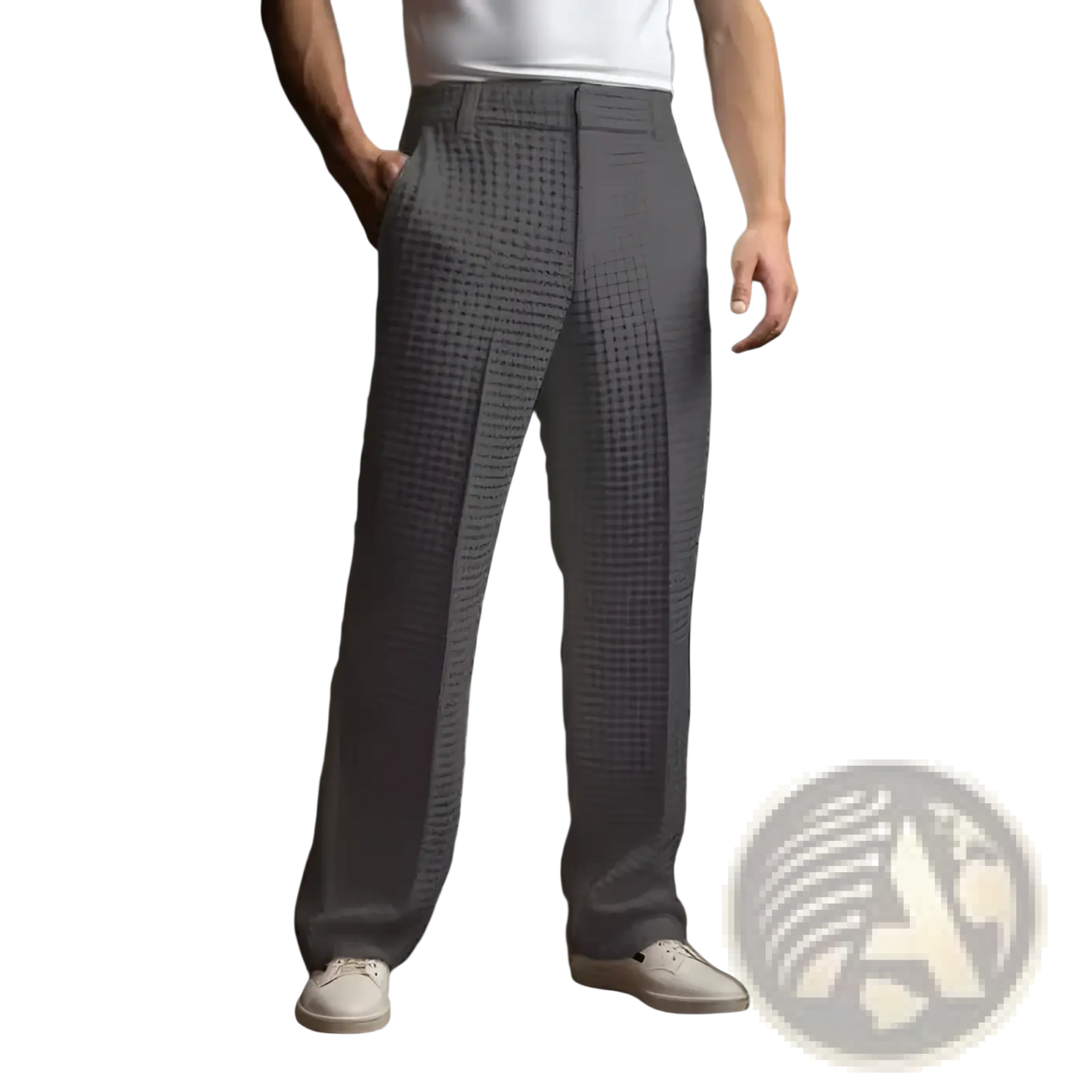Men's Slim Fit Waffle Knit Straight Leg Business Trousers
