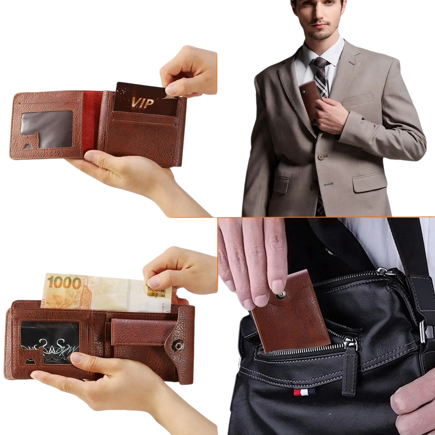 Men's Slim Rfid Blocking Brown Pu Leather Bifold Wallet