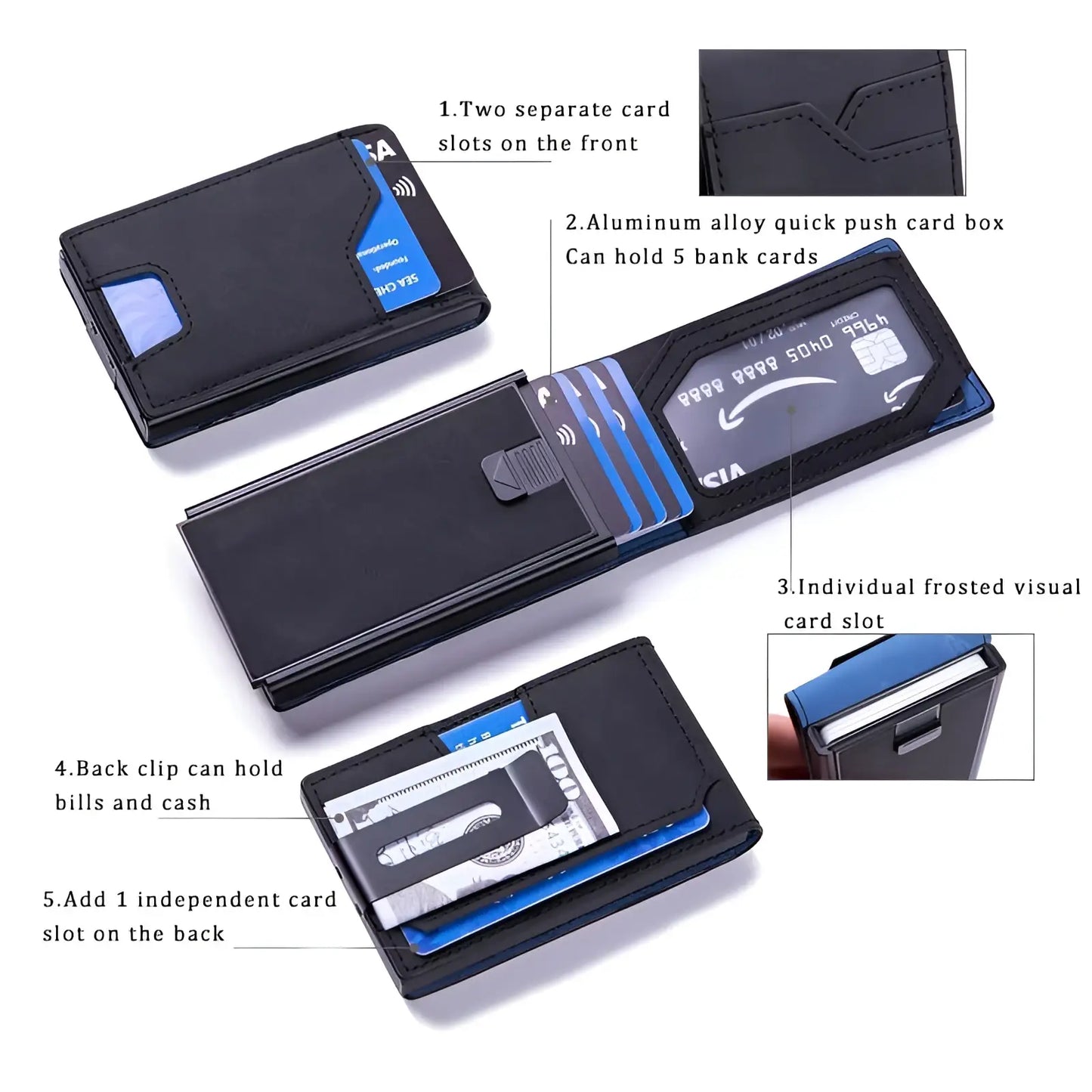 Men's Slim Rfid Blocking Pop Up Wallet with Money Clip
