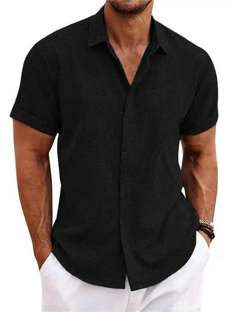 Men's Relaxed Fit Solid Linen Short Sleeve Shirt