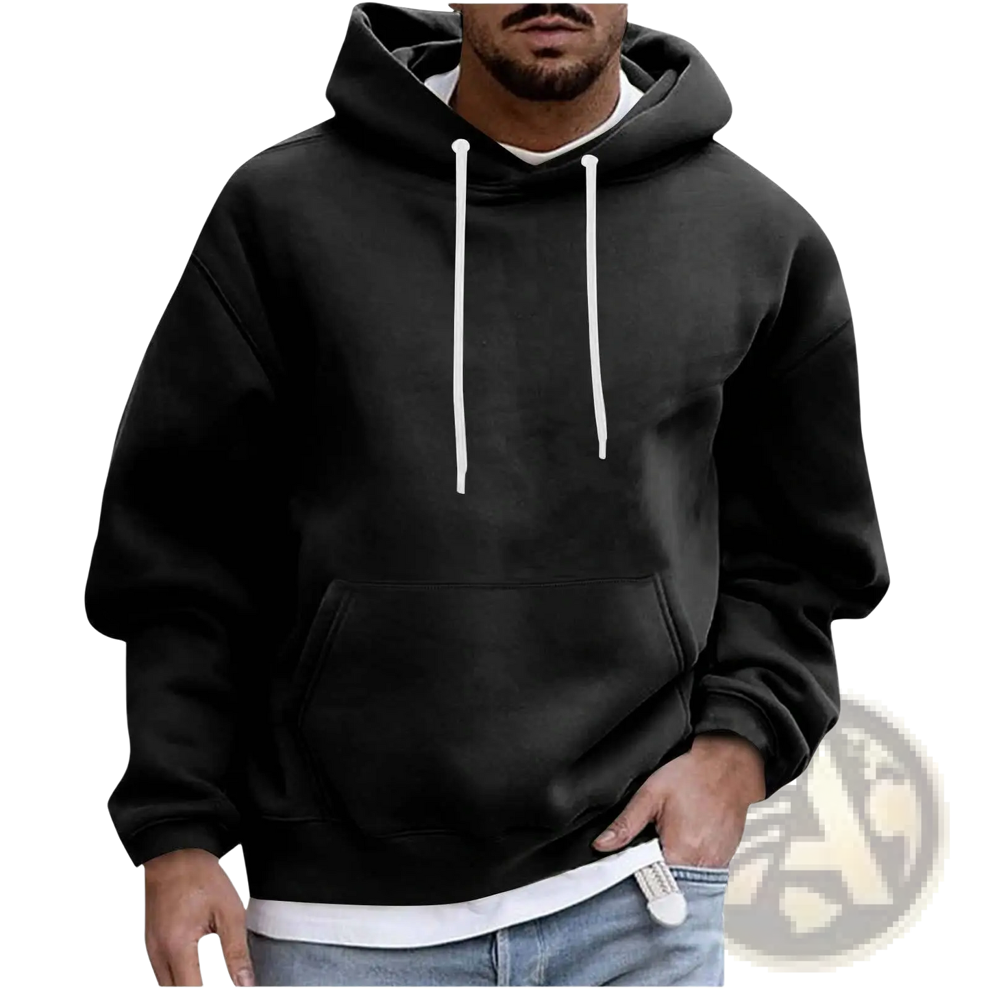Men's Solid Drop Shoulder Pullover Hoodie