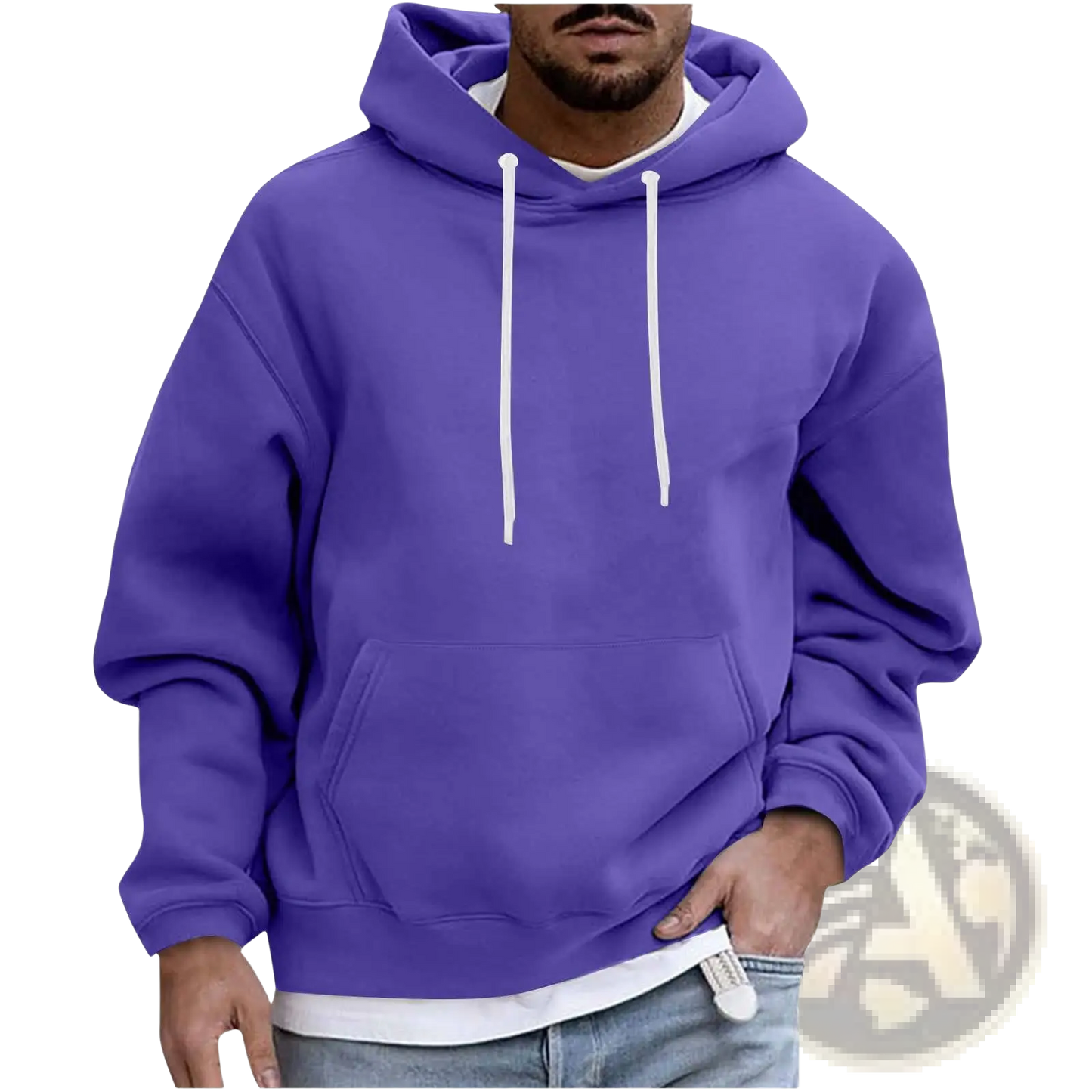 Men's Solid Drop Shoulder Pullover Hoodie