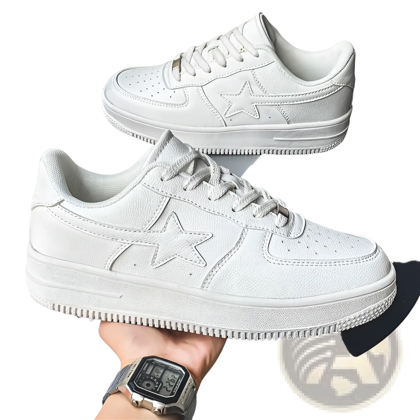 Men's Star Emblem Thick Sole Leather Sneakers