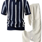 Men’s Striped Breathable Knit Summer Polo Shirt