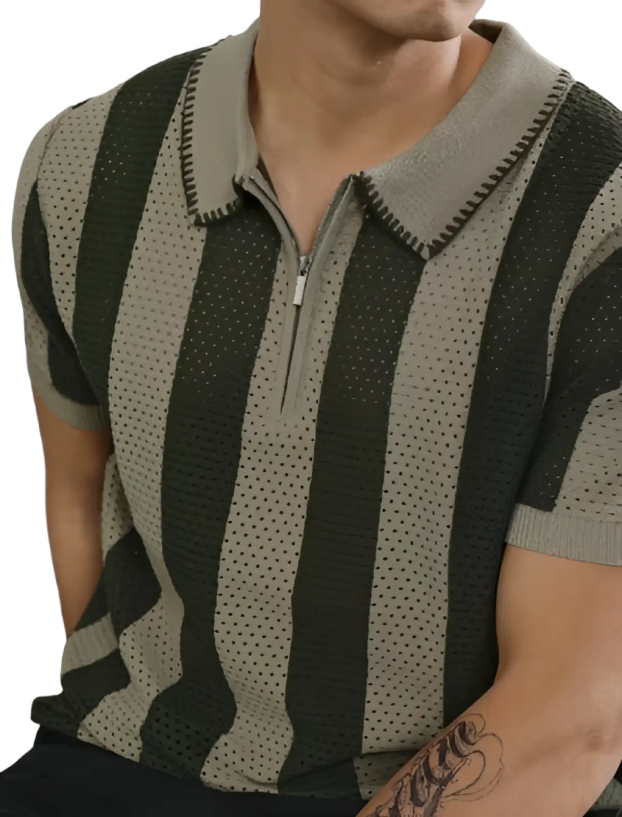 Men’s Striped Breathable Knit Summer Polo Shirt