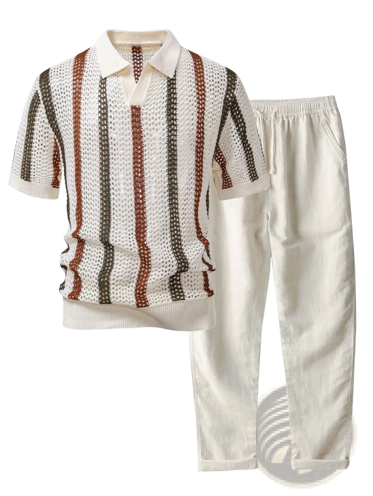 Men’s Striped Breathable Knit Summer Polo Shirt
