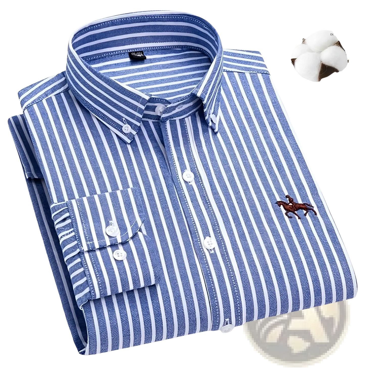 Men's Striped Cotton Embroidered Button Down Shirt