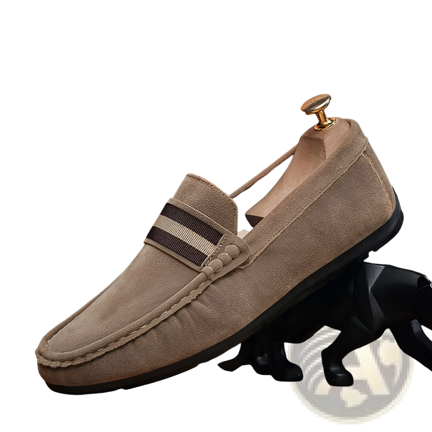 Men's Suede Loafers with Metal Buckle and Rubber Sole