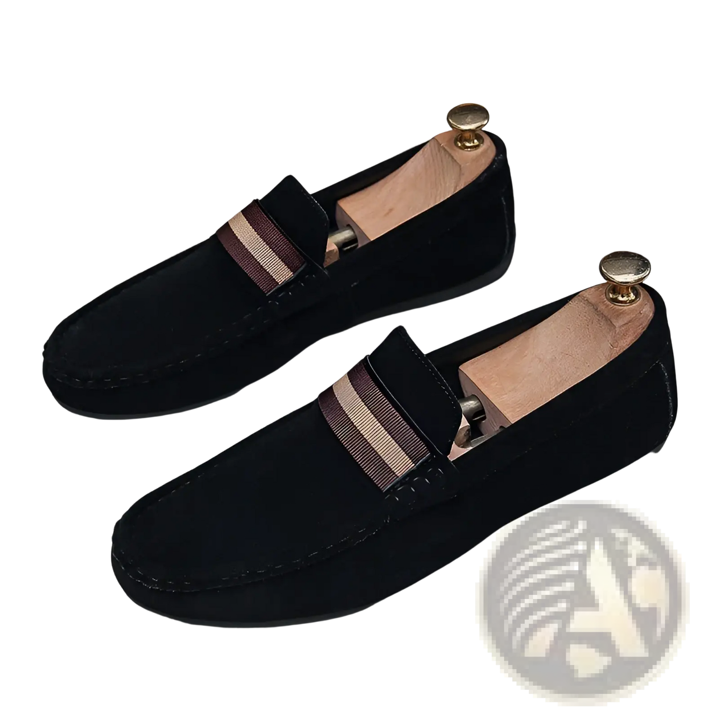 Men's Suede Loafers with Metal Buckle and Rubber Sole
