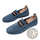 Men's Suede Loafers with Metal Buckle and Rubber Sole