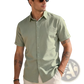Men’s Textured Bamboo Linen Short Sleeve Button Down Shirt