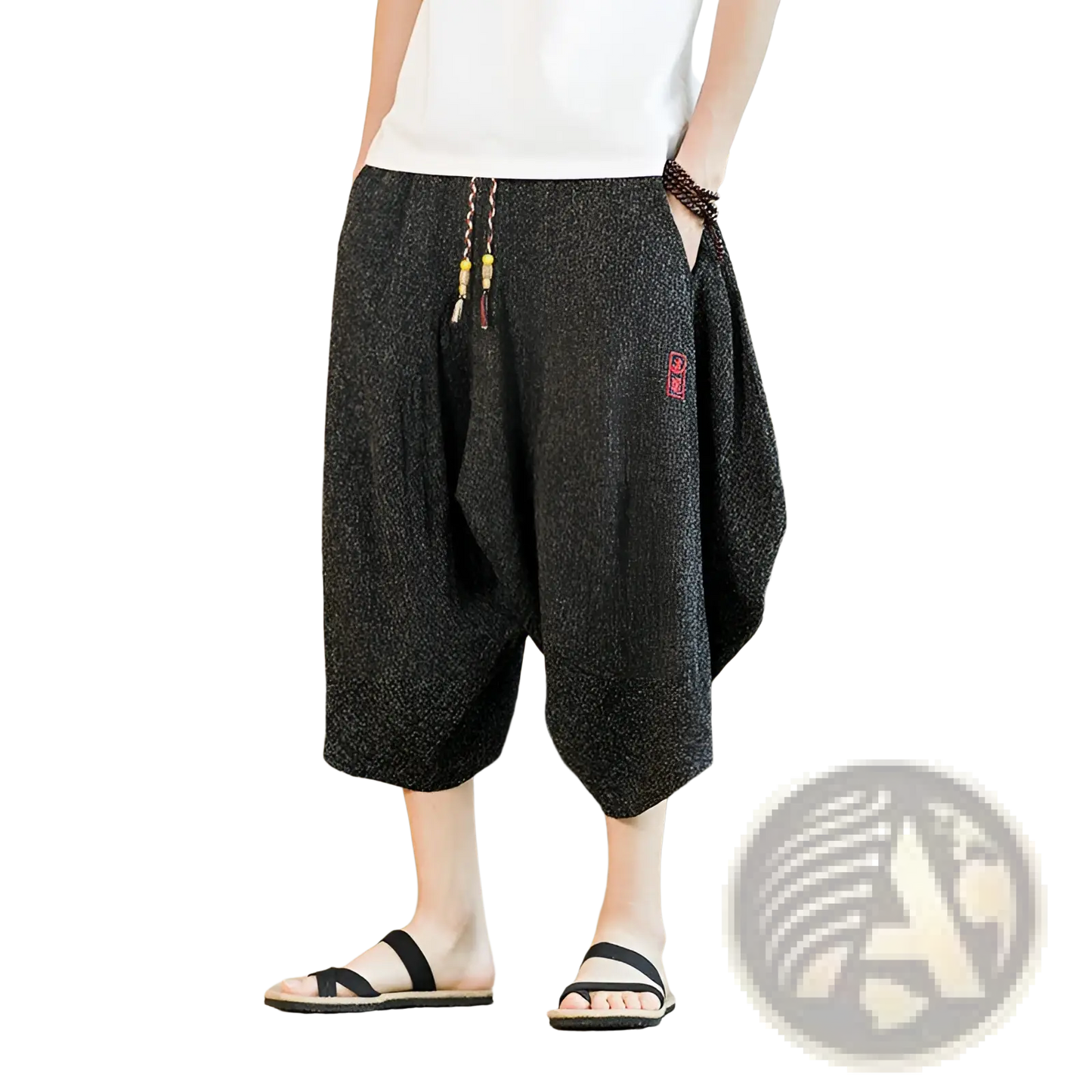 Men's Textured Cotton Wide Leg Lantern Harem Shorts