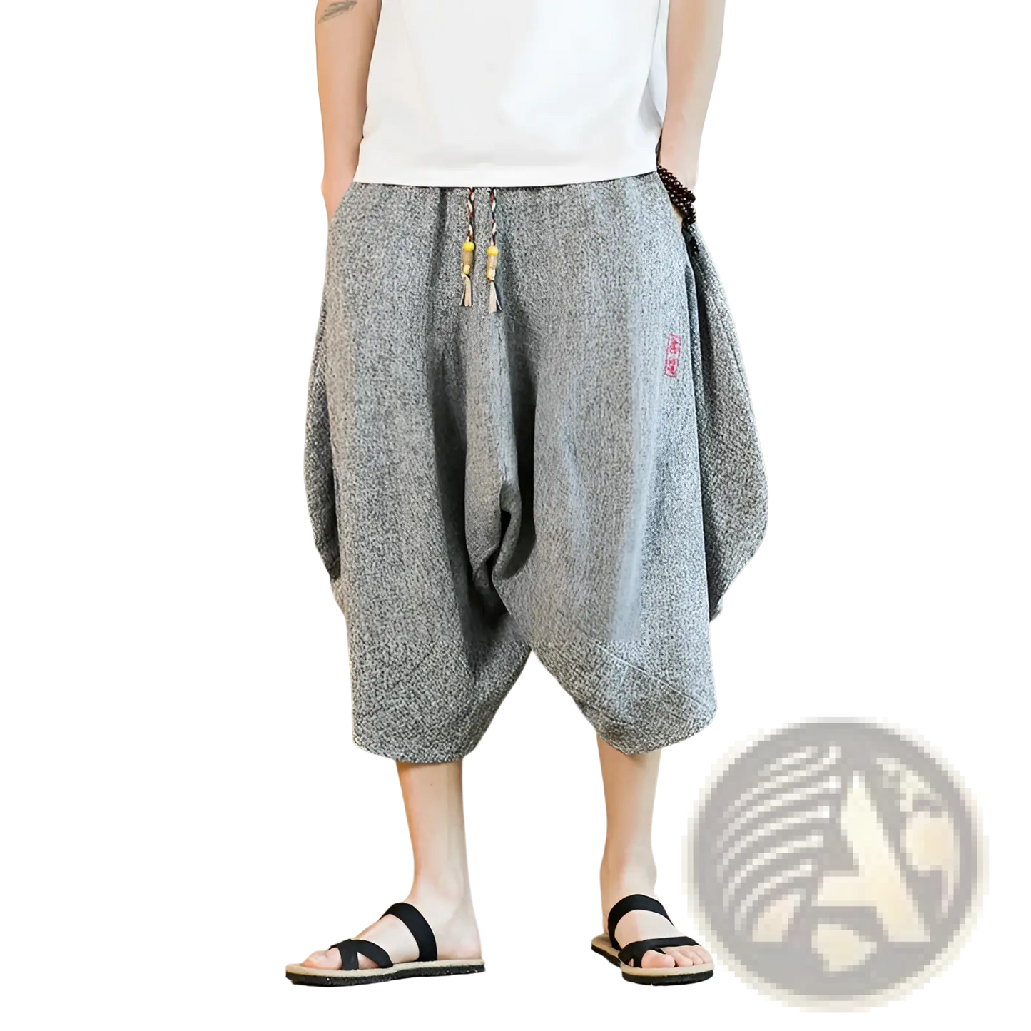 Men's Textured Cotton Wide Leg Lantern Harem Shorts