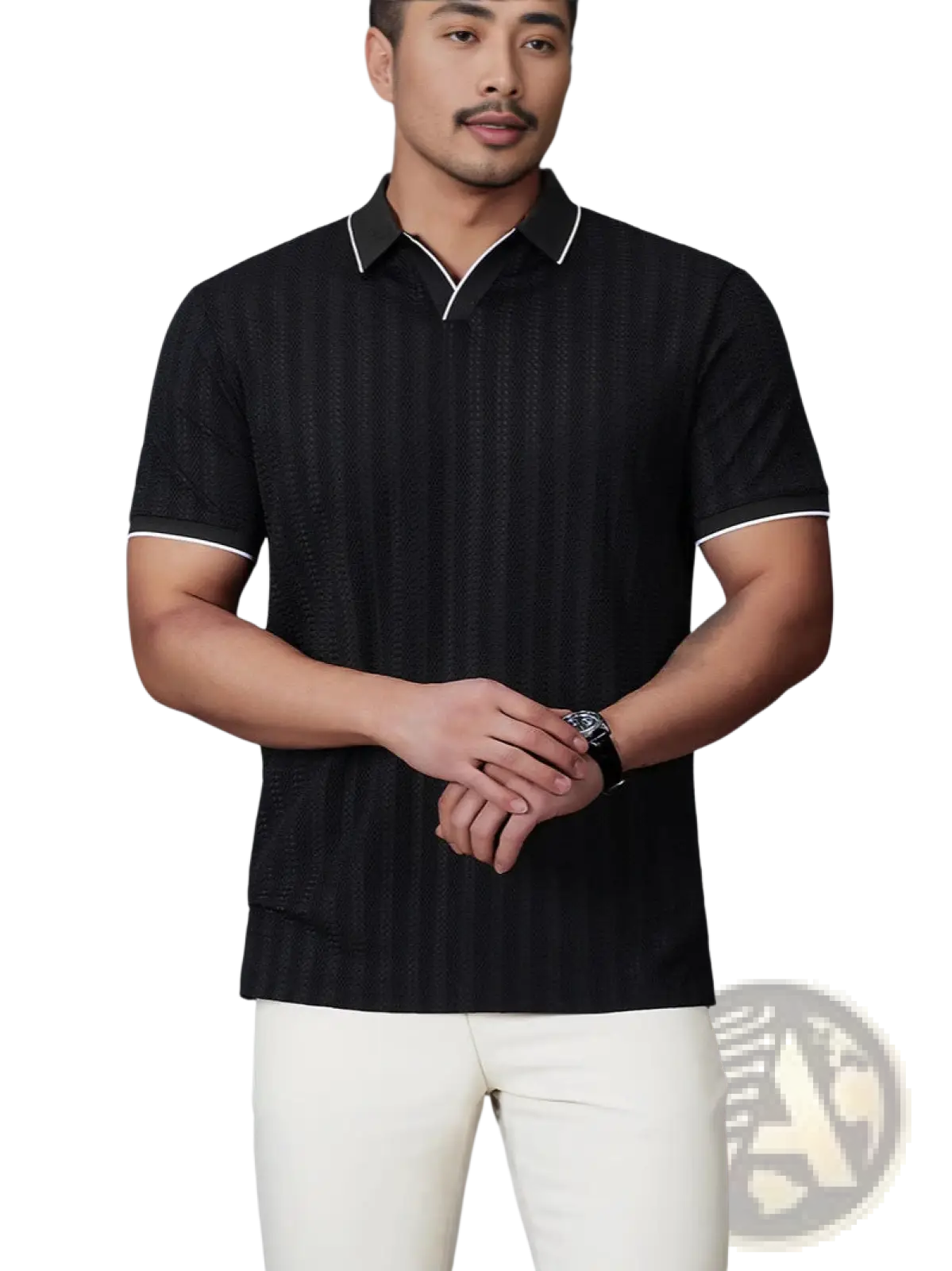 Men's Textured Ice Silk Contrast Trim Polo Shirt