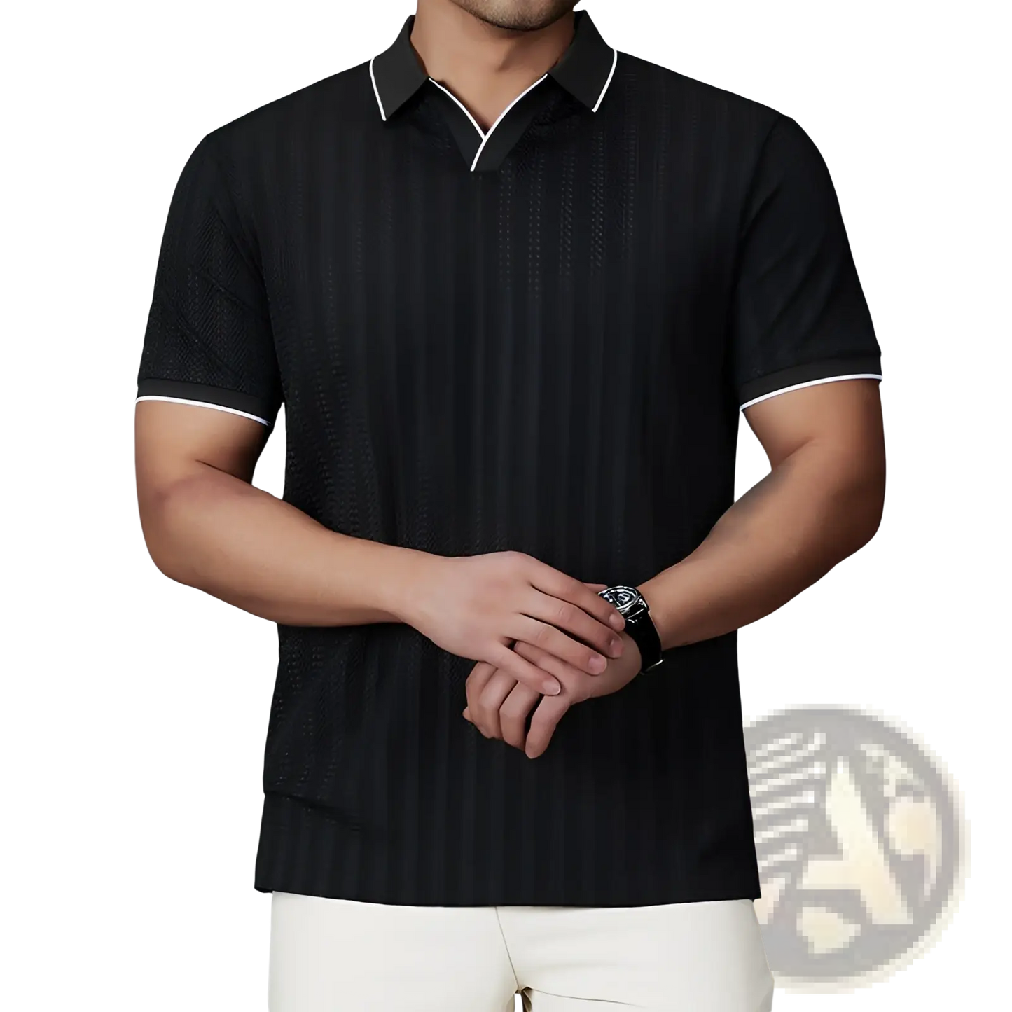 Men's Textured Ice Silk Contrast Trim Polo Shirt