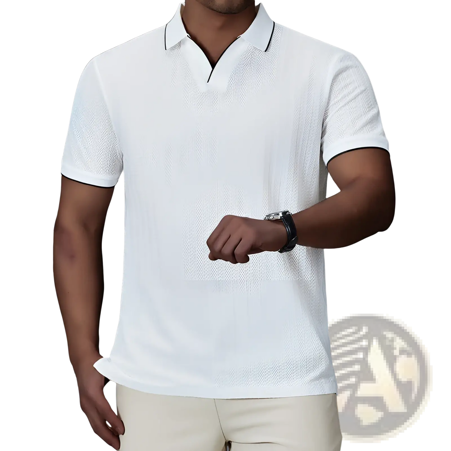 Men's Textured Ice Silk Contrast Trim Polo Shirt
