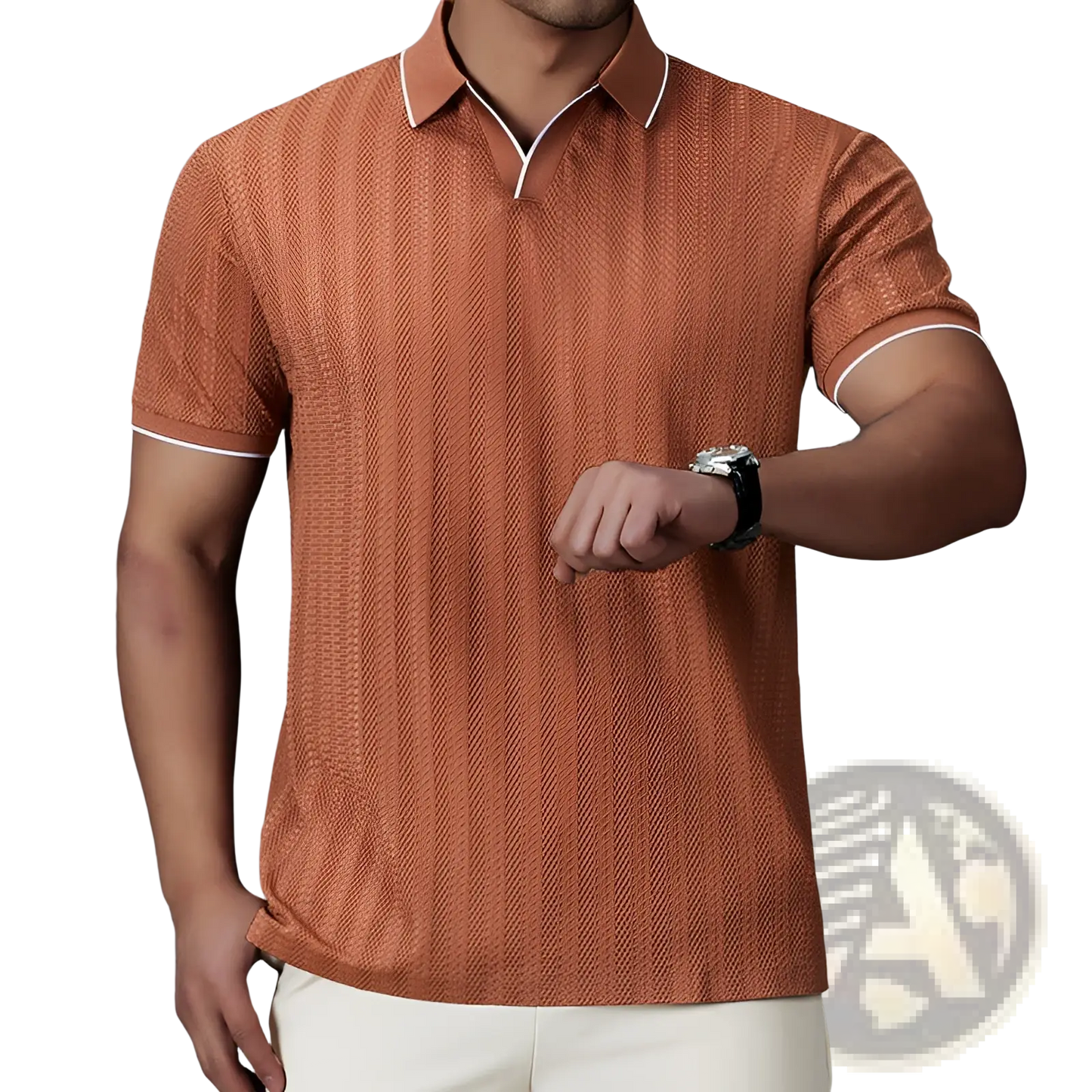 Men's Textured Ice Silk Contrast Trim Polo Shirt