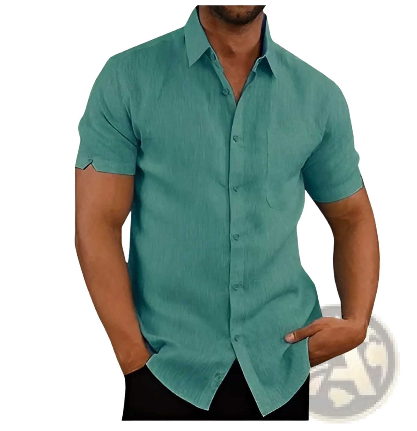 Men's Textured Short Sleeve Button Up Shirt with Pocket