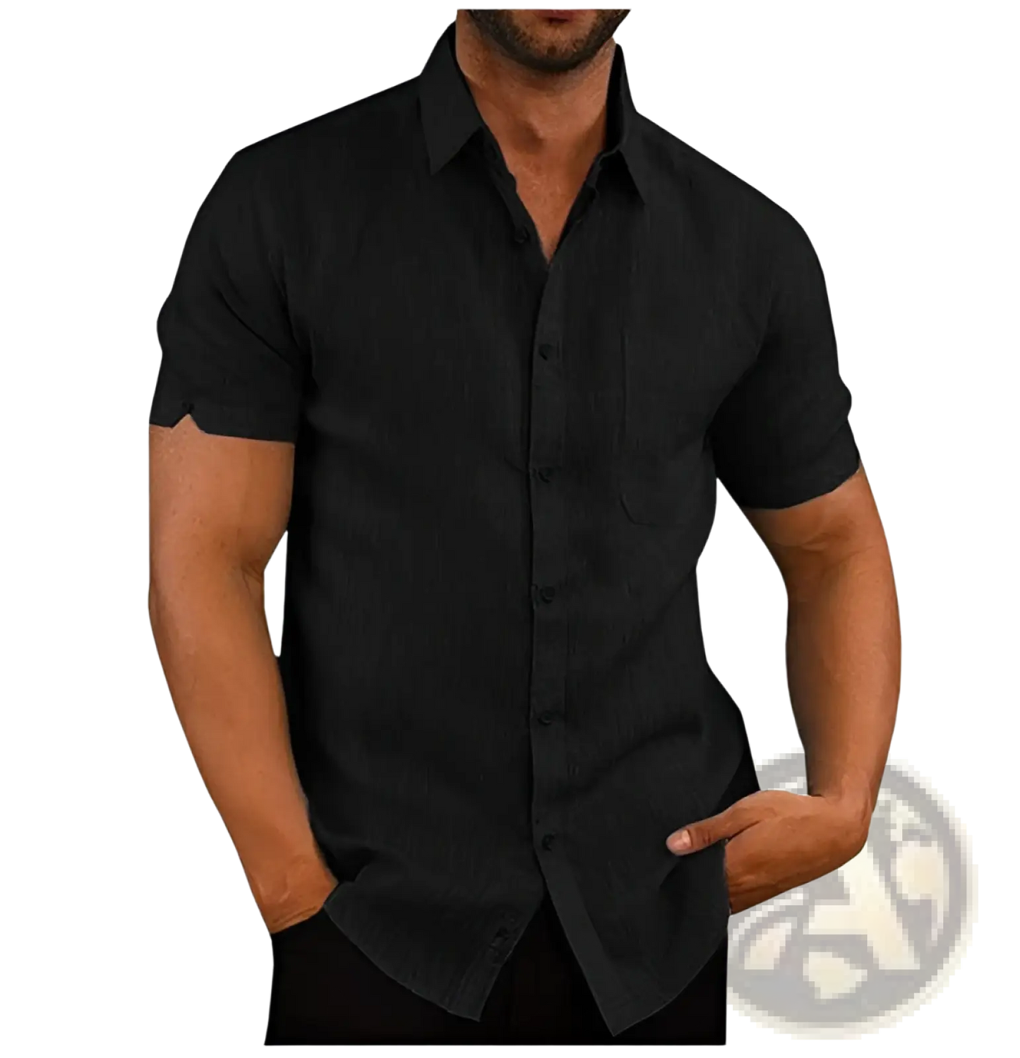 Men's Textured Short Sleeve Button Up Shirt with Pocket