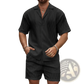 Men's Textured Wave Pattern Summer Shirt and Shorts Set