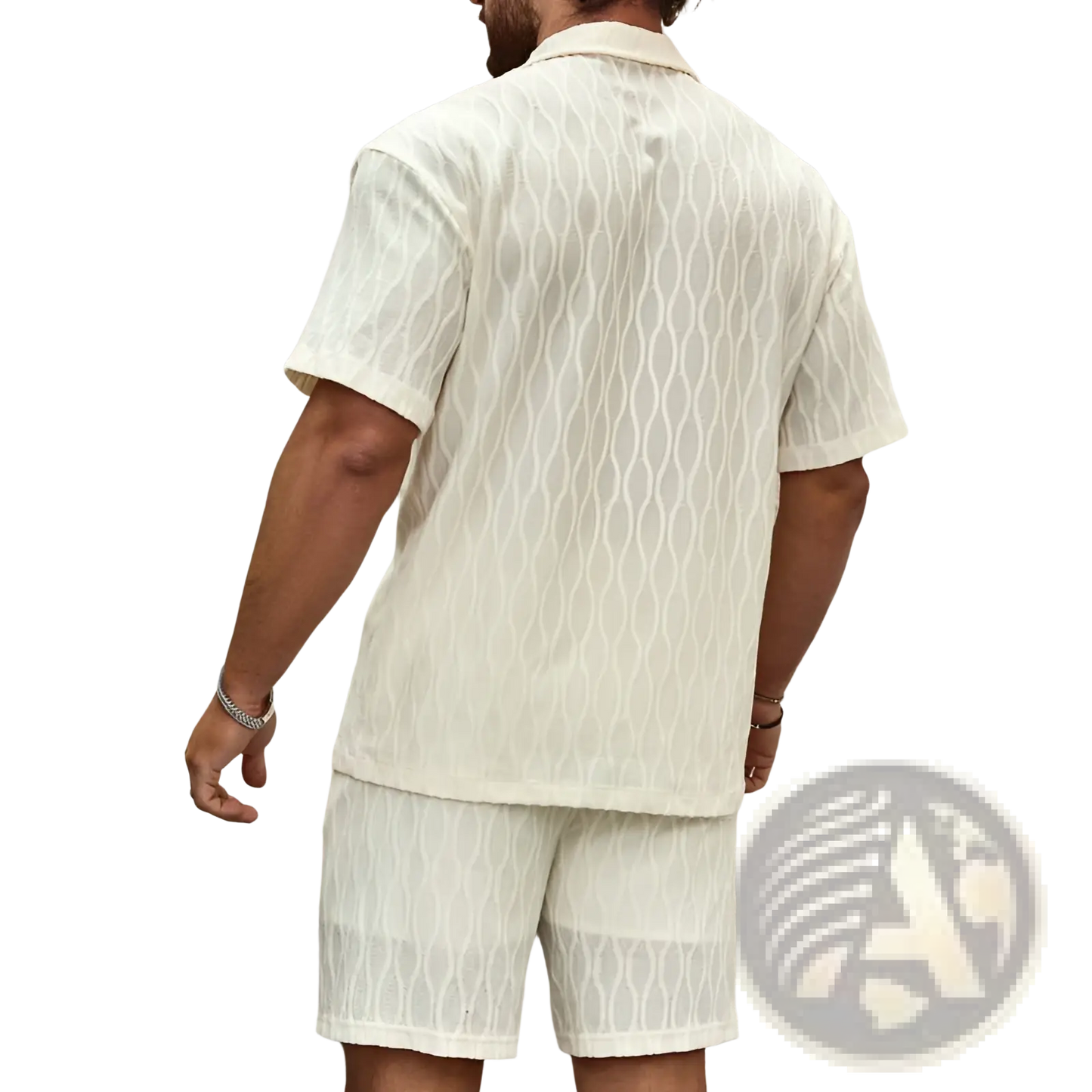 Men's Textured Wave Pattern Summer Shirt and Shorts Set
