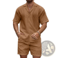Men's Textured Wave Pattern Summer Shirt and Shorts Set