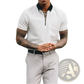 Men's Textured White Polo Shirt with Black Contrast Zipper
