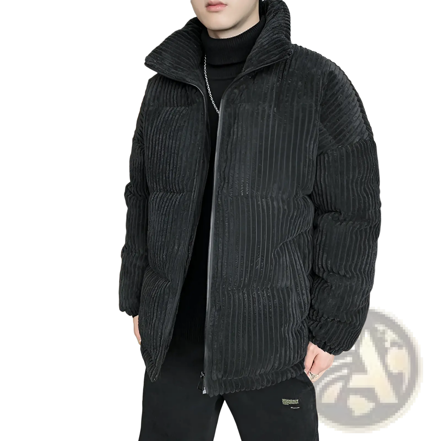 Men's Thickened Corduroy Puffer Jacket with High Collar