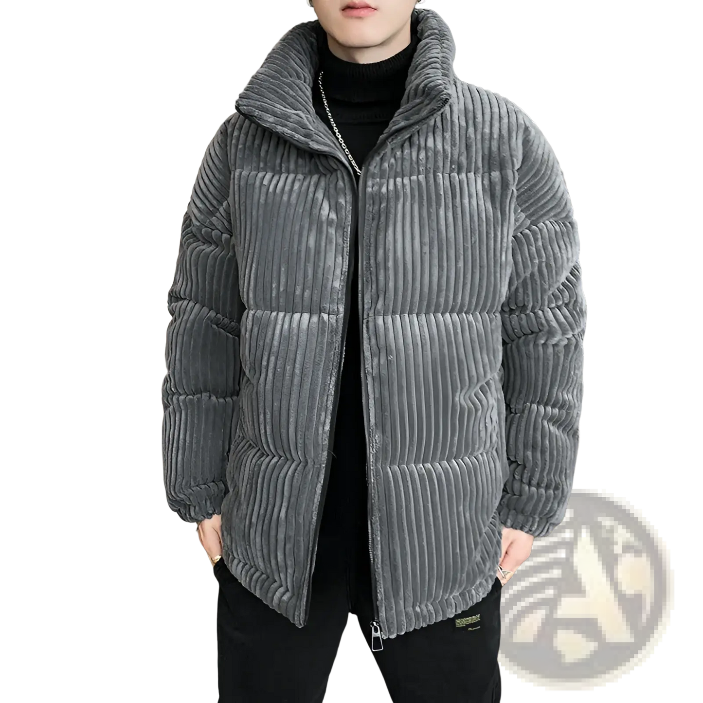 Men's Thickened Corduroy Puffer Jacket with High Collar