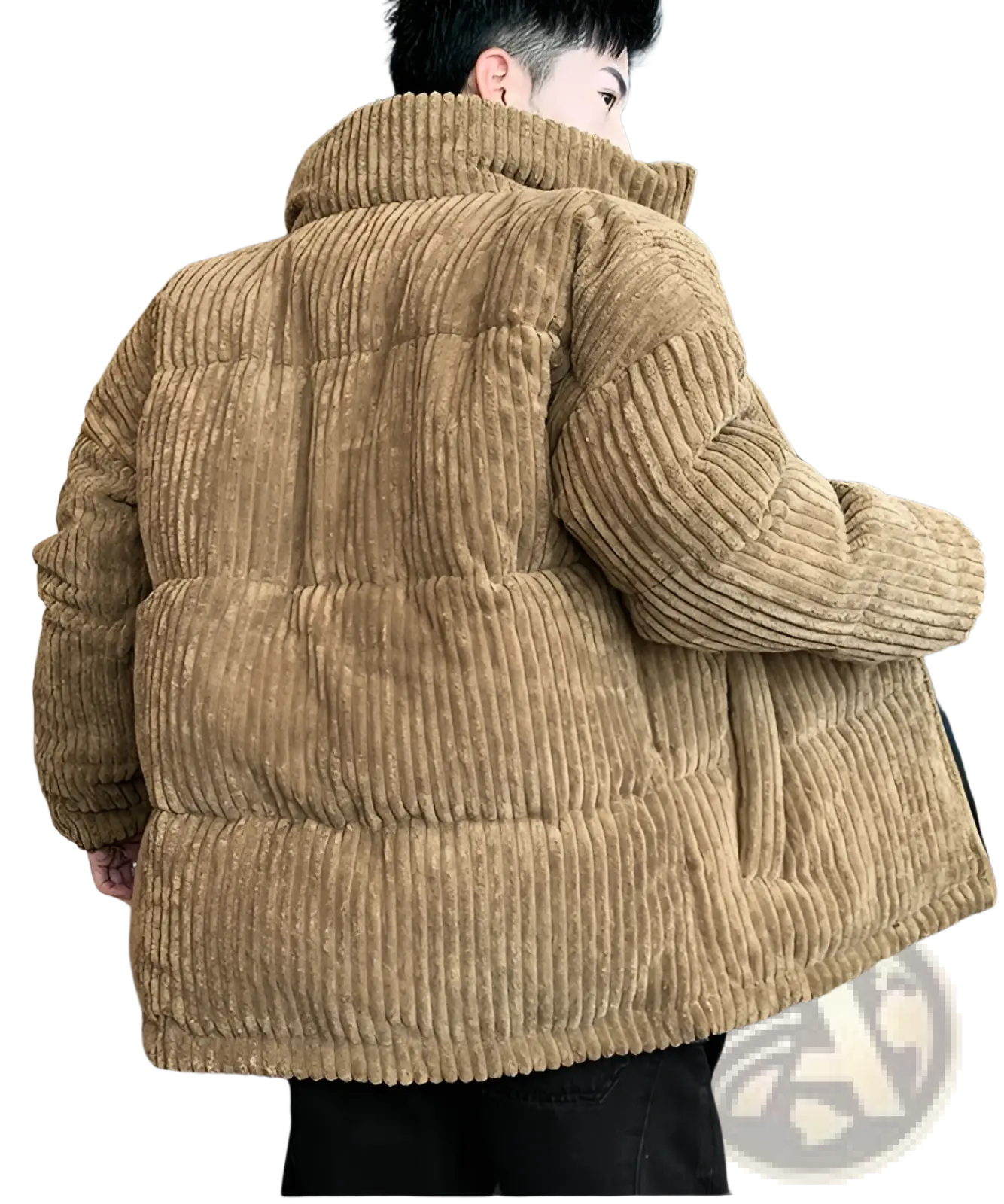 Men's Thickened Corduroy Puffer Jacket with High Collar