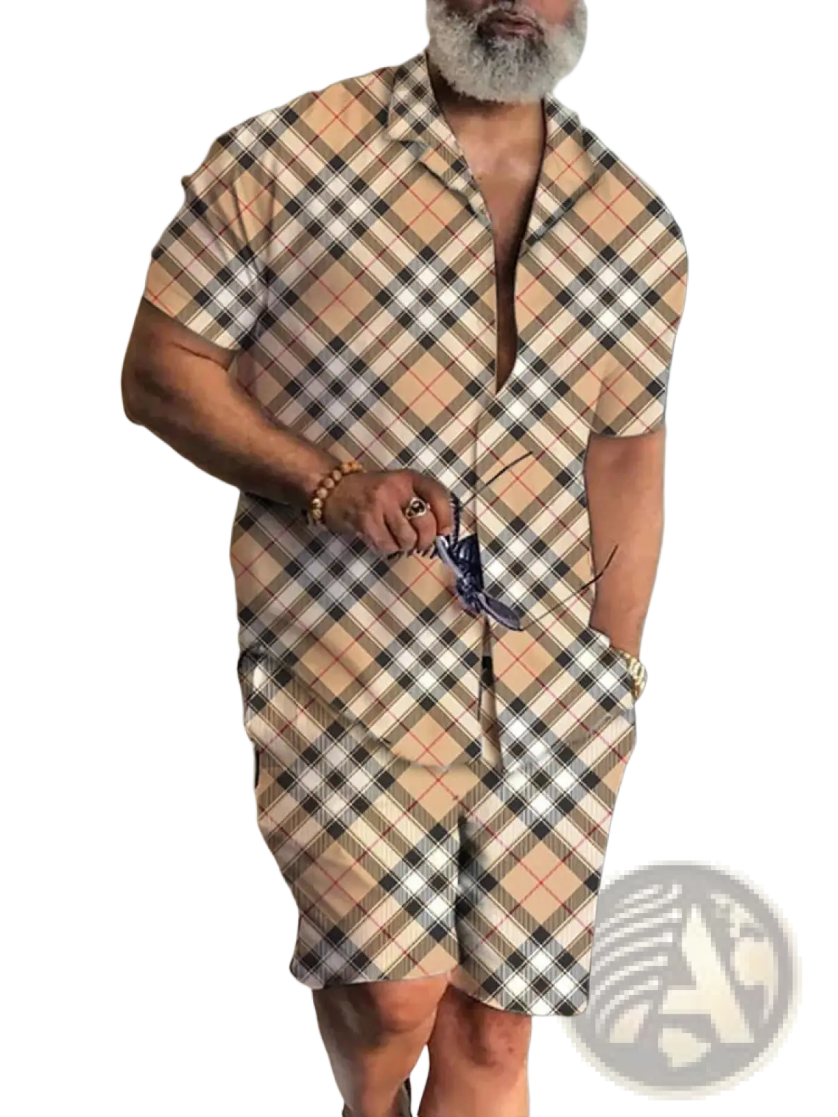 Men's Tropical Print Short Sleeve Shirt and Shorts Set