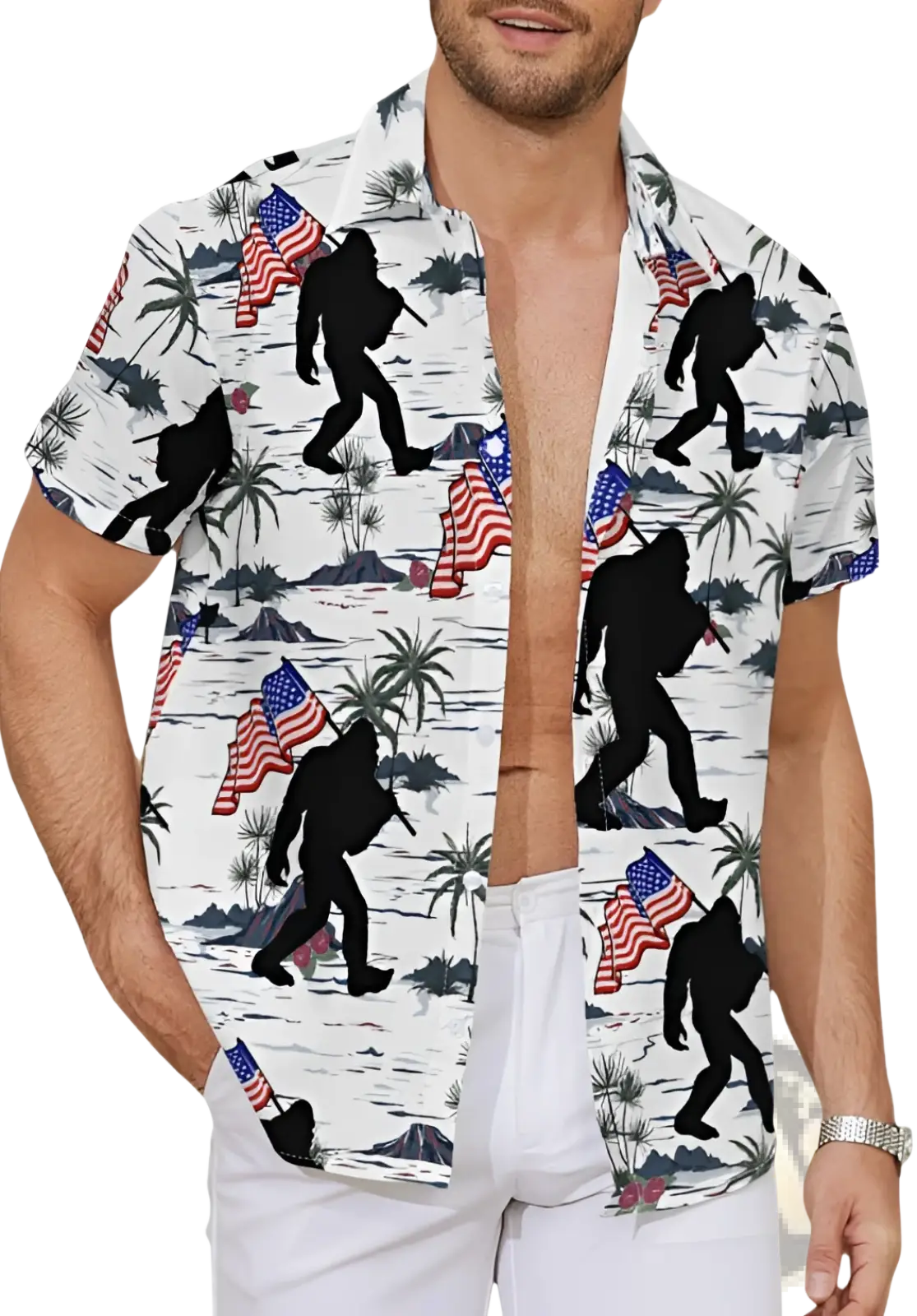 Men's Tropical Surfing Bigfoot Short Sleeve Hawaiian Shirt