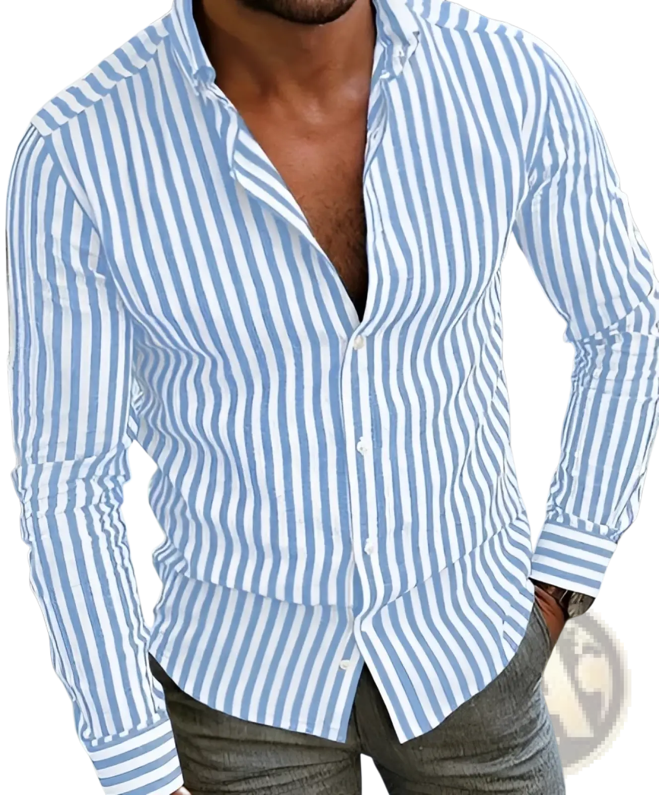 Men's Vertical Striped Loose Casual Long Sleeve Shirt