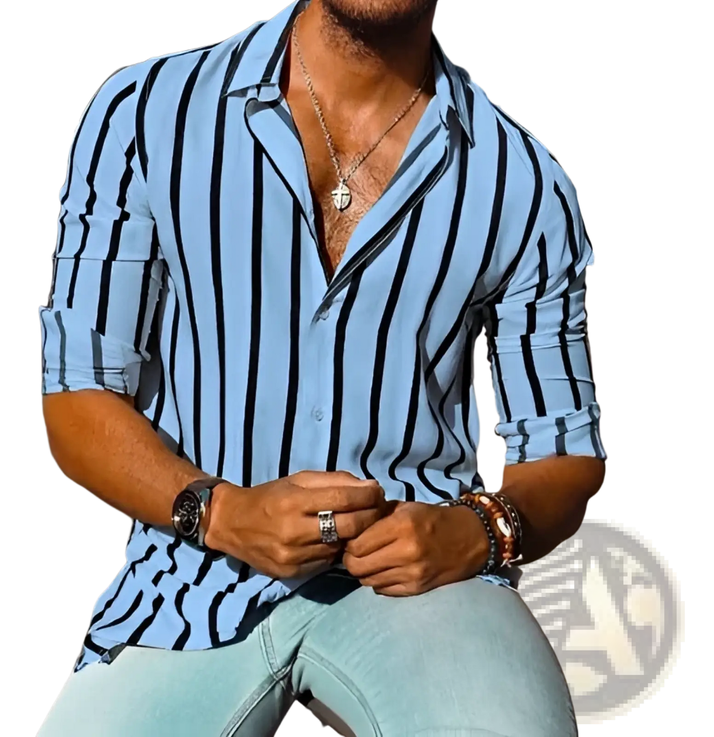 Men's Vertical Striped Loose Casual Long Sleeve Shirt