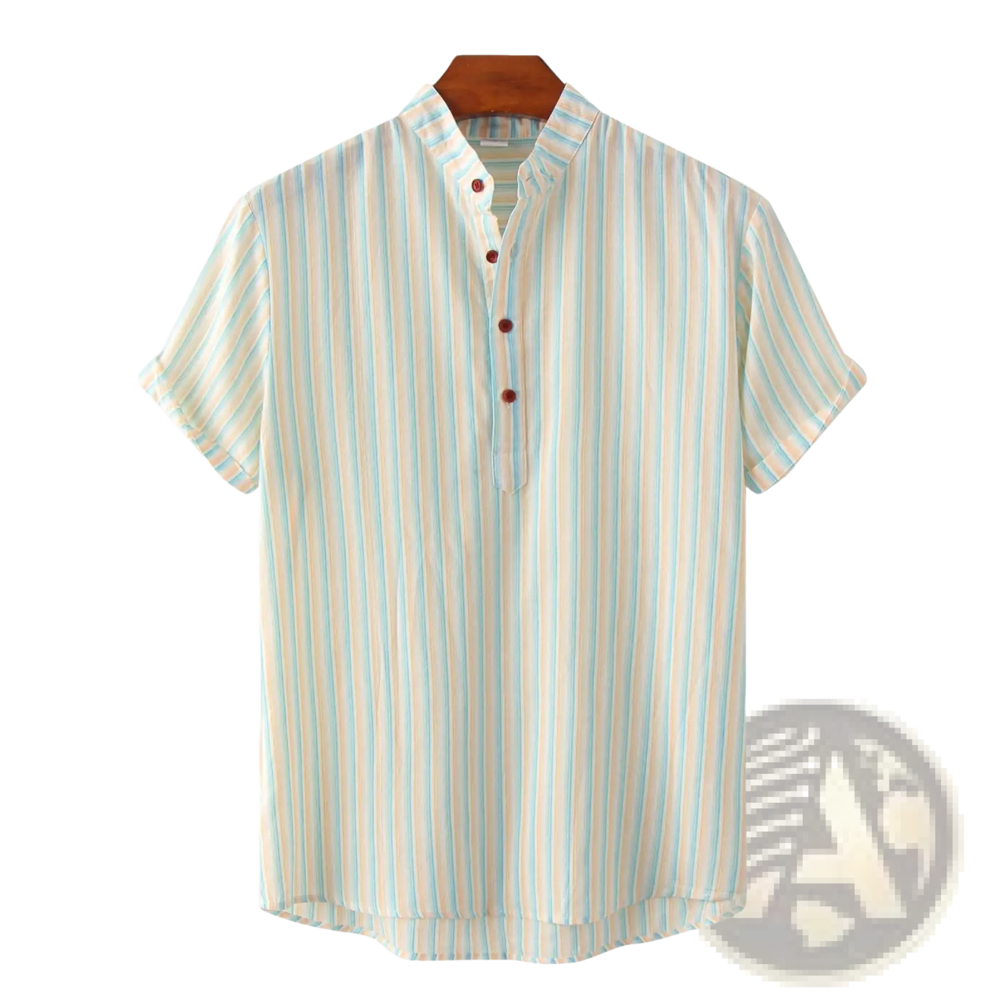 Men's Vertical Striped Mandarin Collar Cotton Blend Shirt