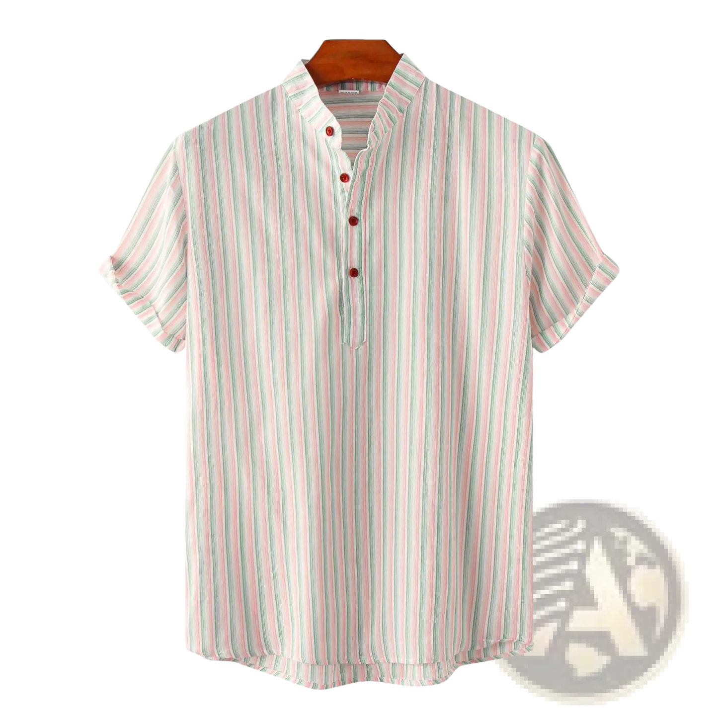 Men's Vertical Striped Mandarin Collar Cotton Blend Shirt