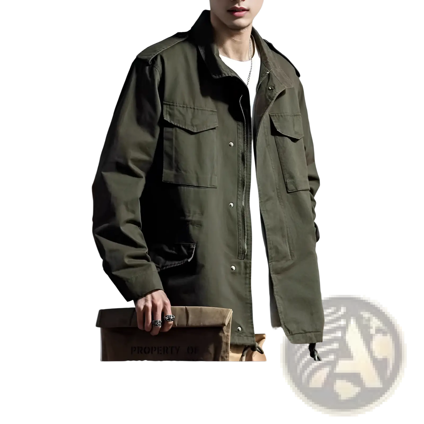 Men's Vintage Olive Green Military Field Overalls Jacket