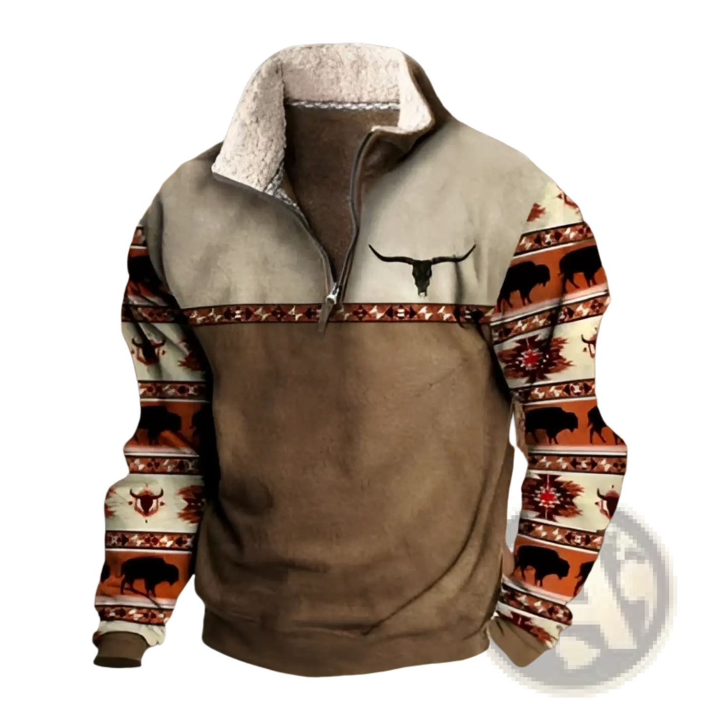 Men's Vintage Yellowstone Tribal Print Fleece Quarter Zip Jacket
