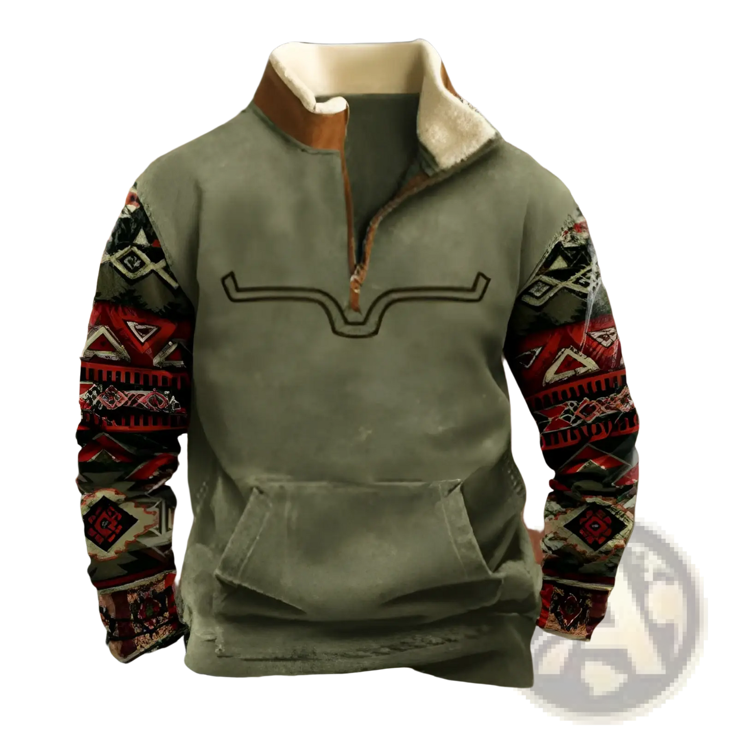 Men's Vintage Yellowstone Tribal Print Fleece Quarter Zip Jacket
