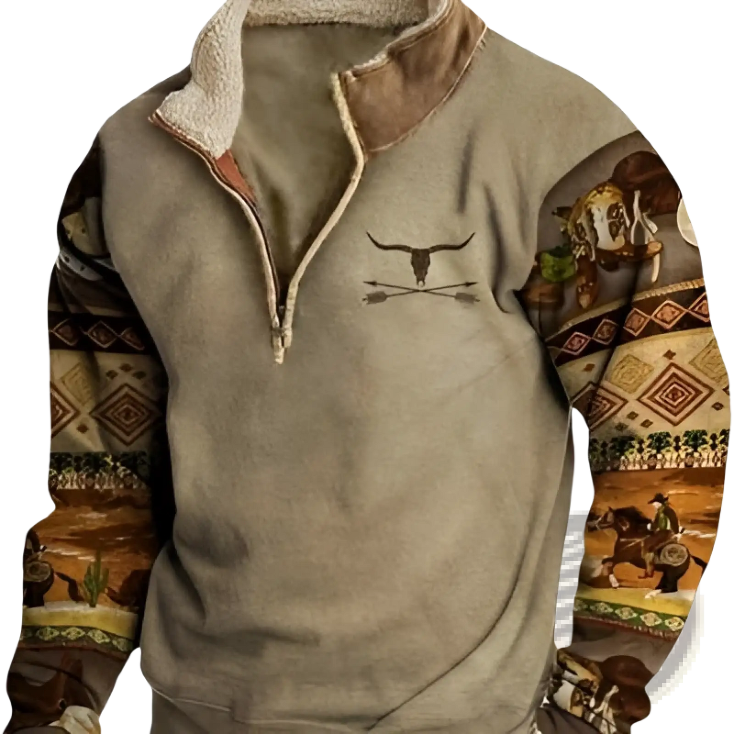 Men's Vintage Yellowstone Tribal Print Fleece Quarter Zip Jacket