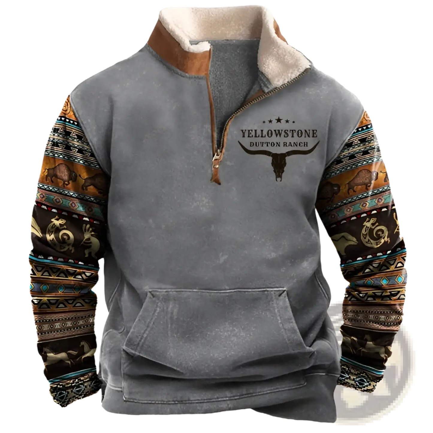 Men's Vintage Yellowstone Tribal Print Fleece Quarter Zip Jacket