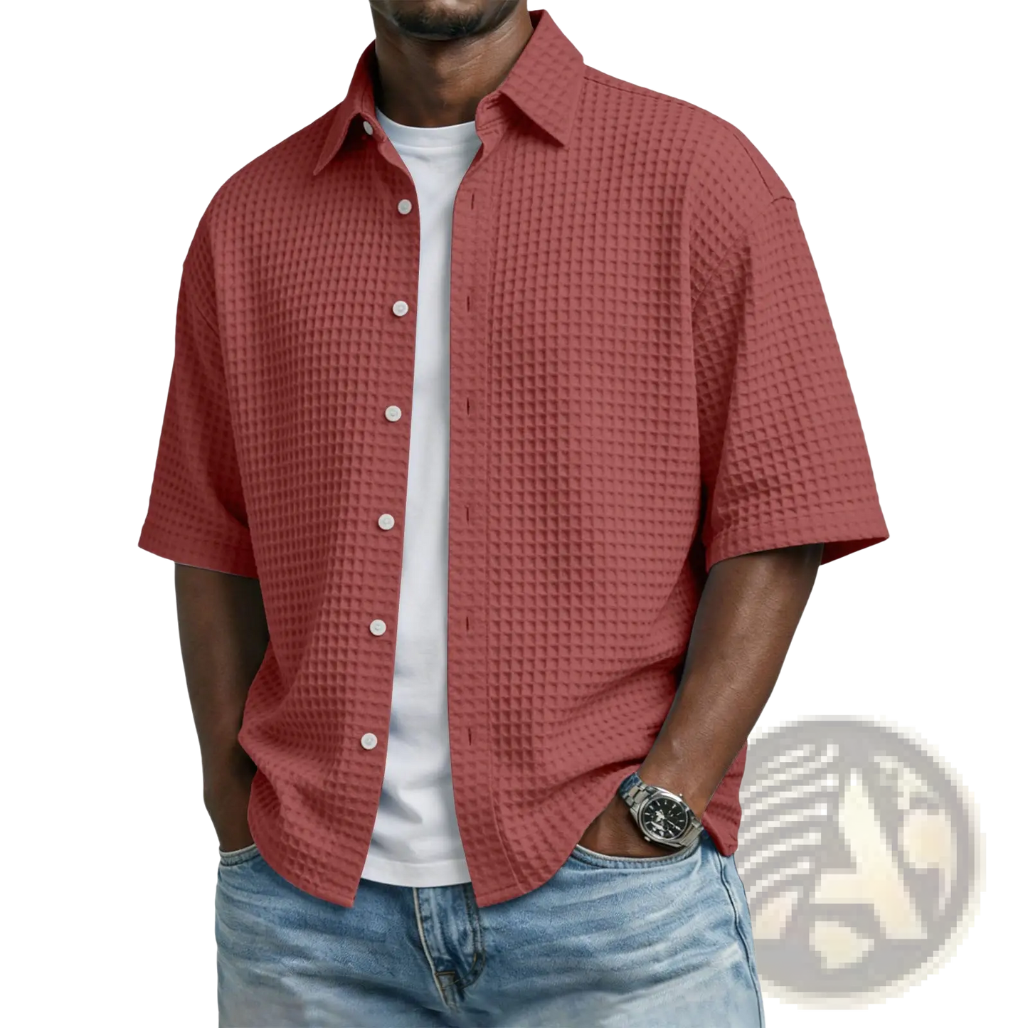 Men's Waffle Knit Short Sleeve Polo Shirt