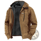 Men's Winter Fleece Lined Hooded Jacket with Leather Accents