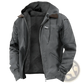 Men's Winter Fleece Lined Hooded Jacket with Leather Accents