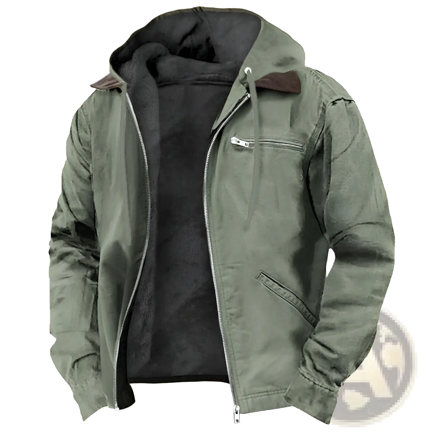 Men's Winter Fleece Lined Hooded Jacket with Leather Accents