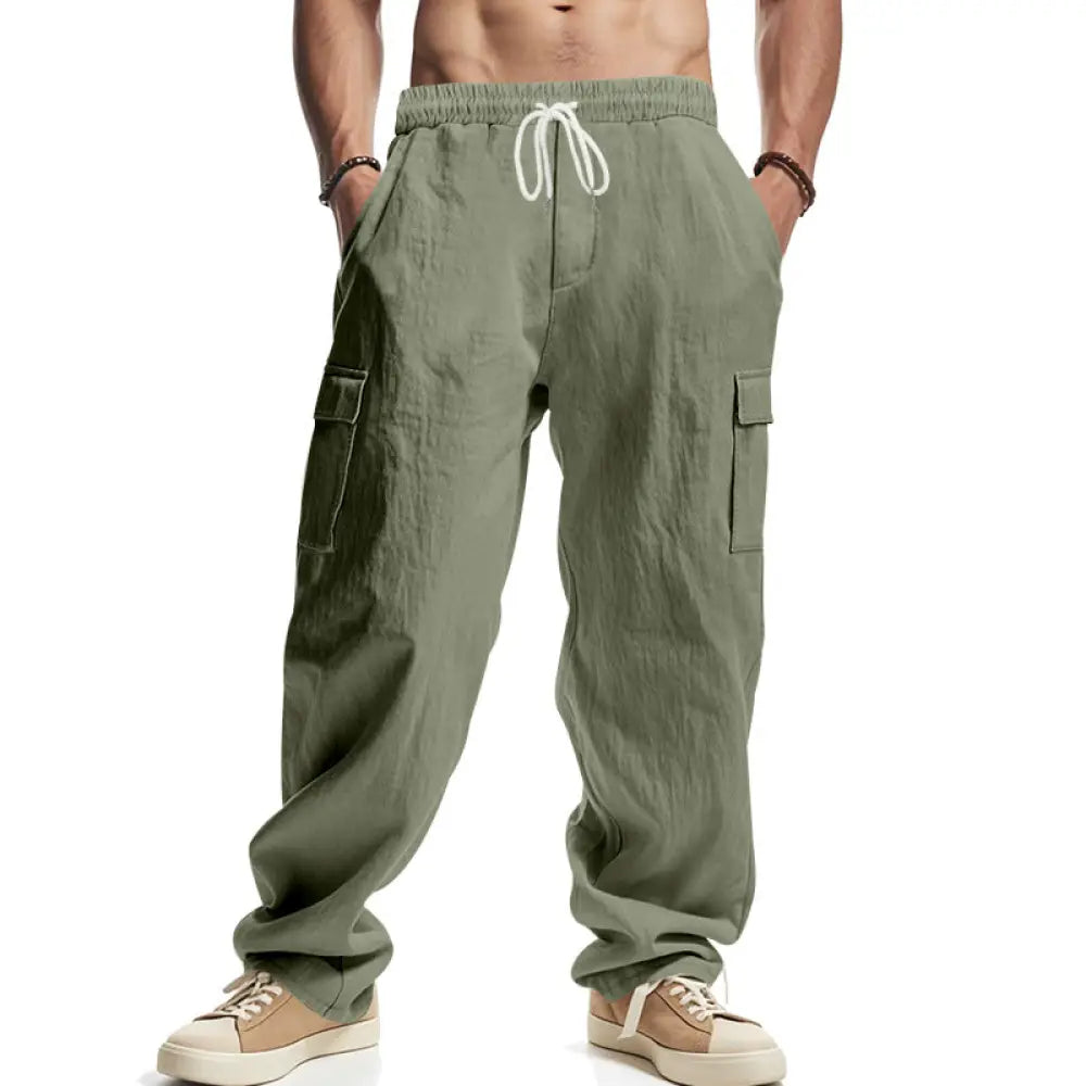 Men's Loose Fit Breathable Linen Wide Leg Cargo Pants