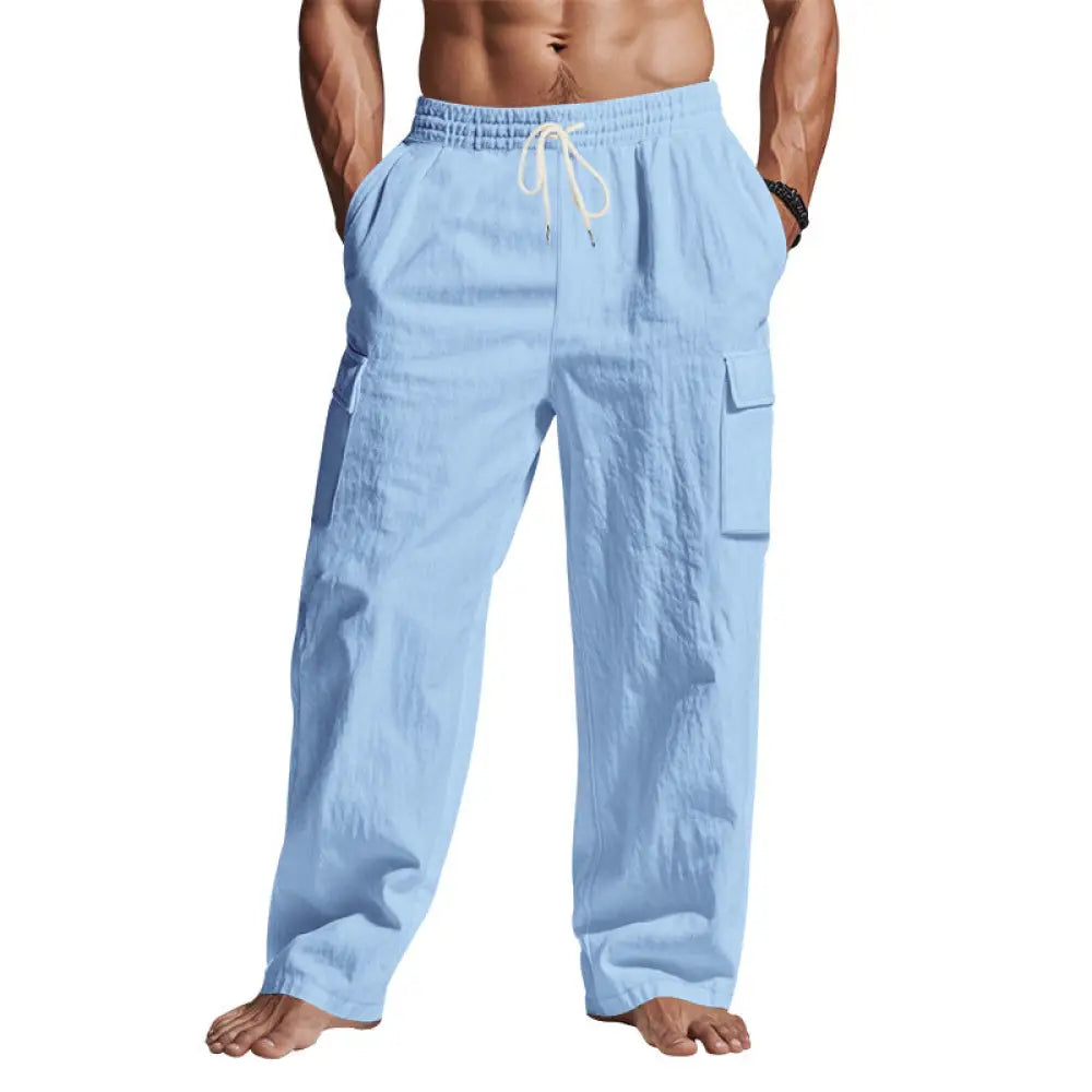 Men's Loose Fit Breathable Linen Wide Leg Cargo Pants