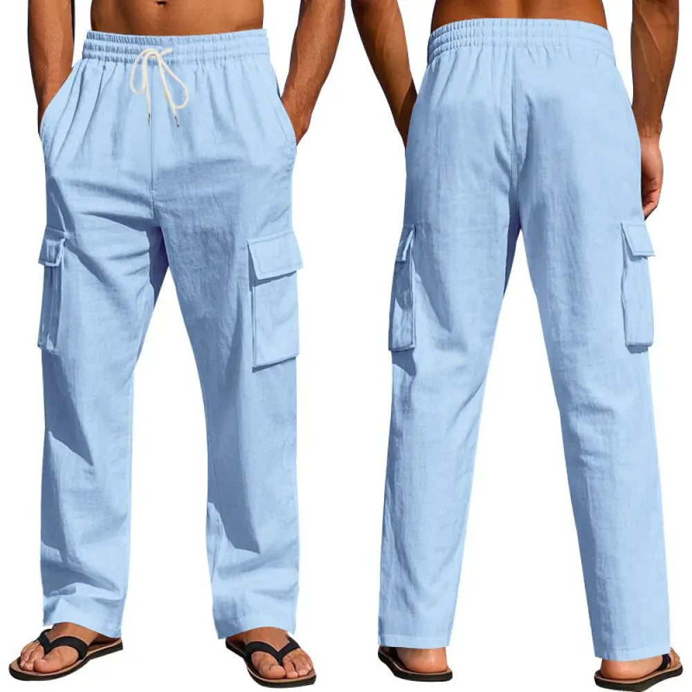 Men's Loose Fit Breathable Linen Wide Leg Cargo Pants